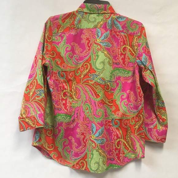 Lauren Ralph Lauren Pink and Green Paisley Blouse - Picture 5 of 8